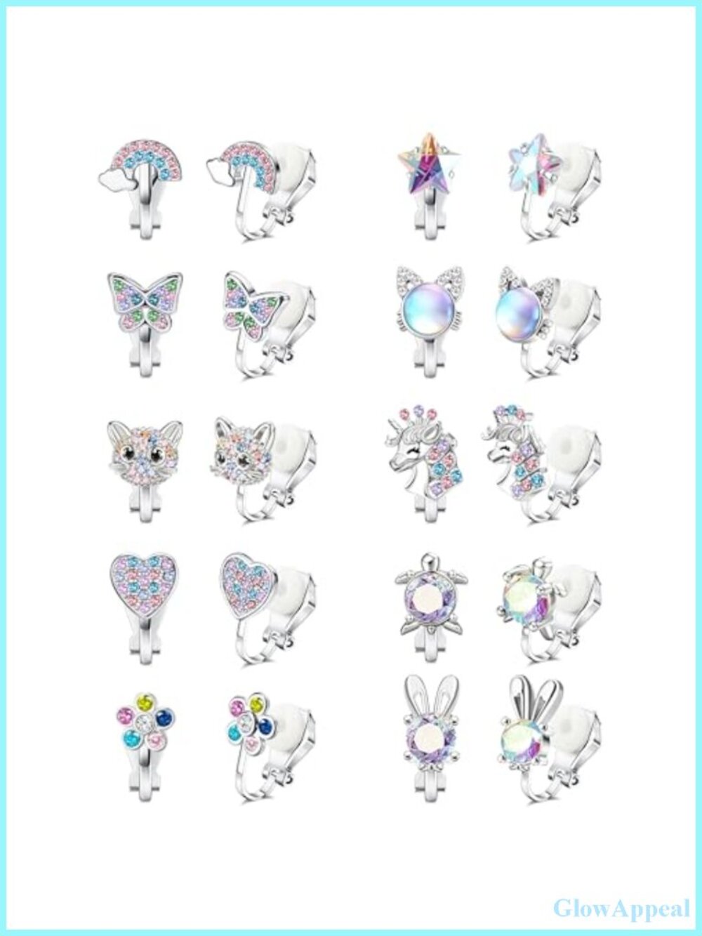 10 Pairs Clip On Earrings Set Non Pierced Cute Alloy CZ Jewelry